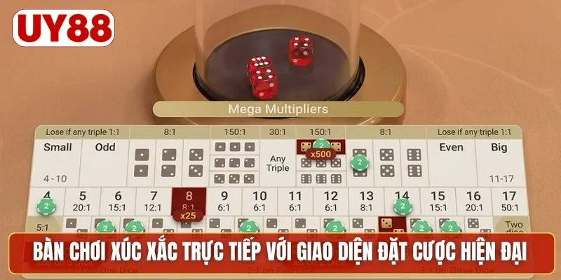 Bàn chơi xúc xắc trực tiếp với giao diện đặt cược hiện đại